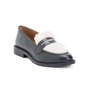 ALLONSI Black Leather Daisy Teddy Sherpa Loafers